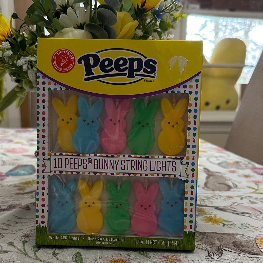 Peeps Bunny String Lights 10 LED 5ft Battery Operated Easter Decor NWT